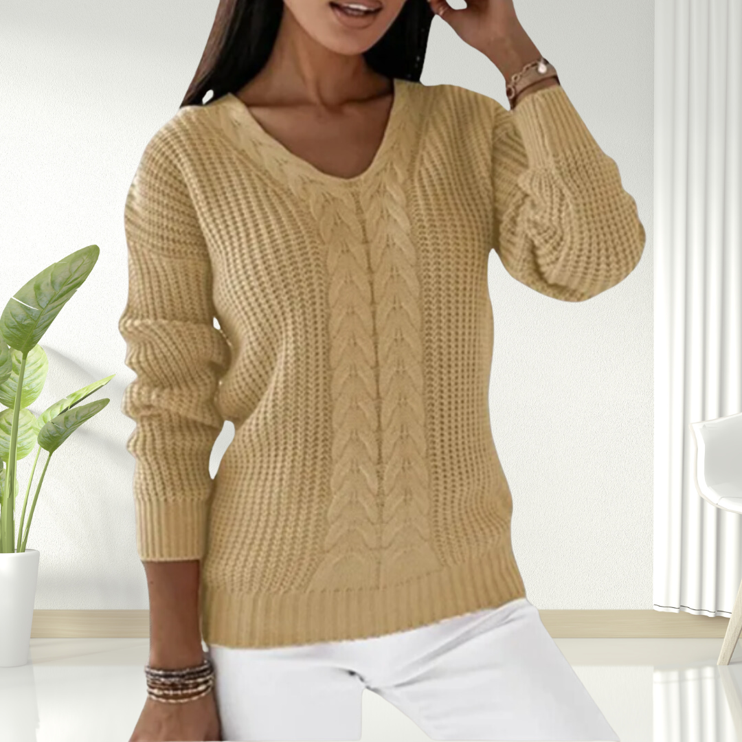 Oriana | Gentle V Neck Cable Knit Sweater for Women