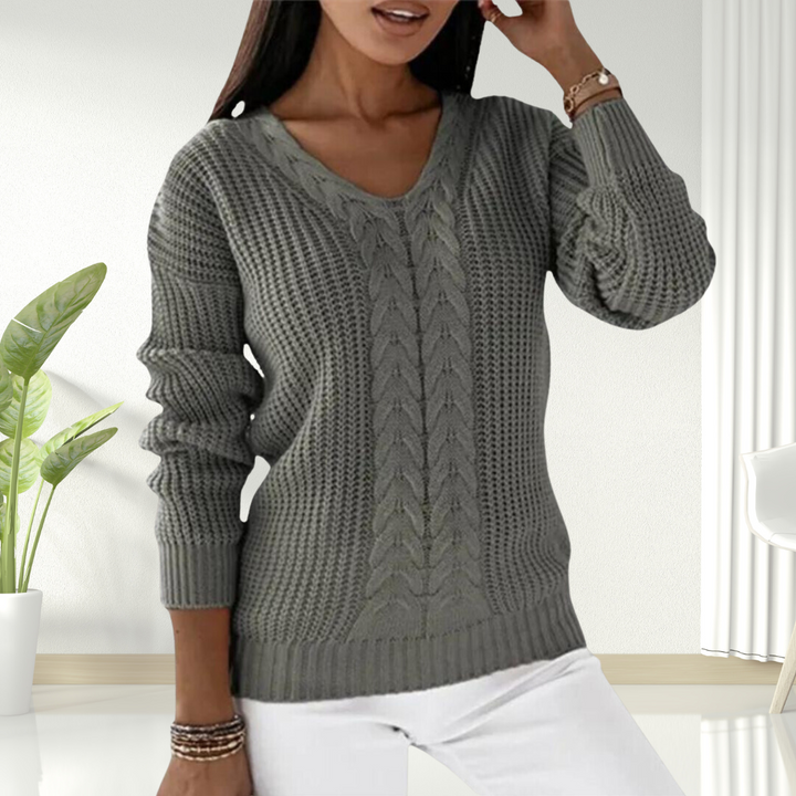 Oriana | Gentle V Neck Cable Knit Sweater for Women