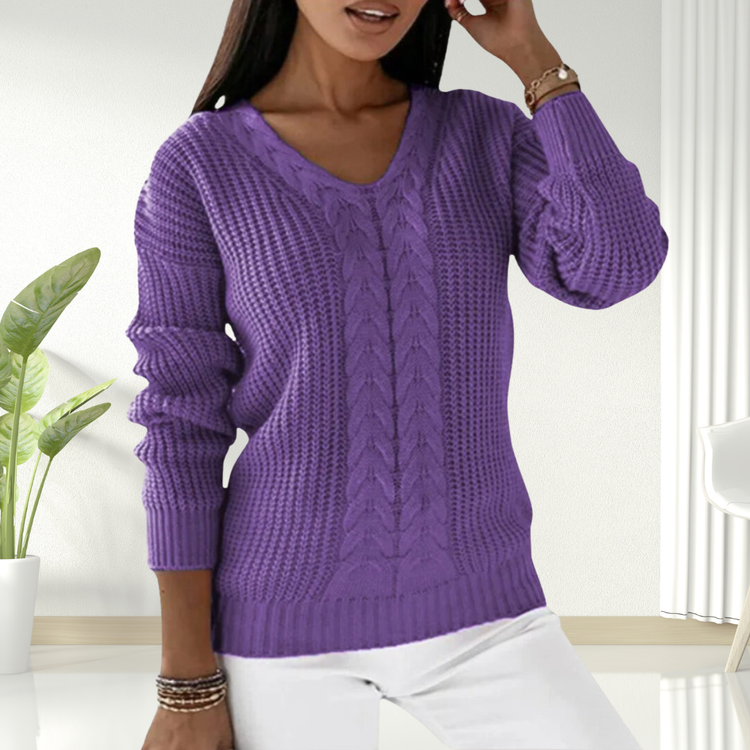Oriana | Gentle V Neck Cable Knit Sweater for Women
