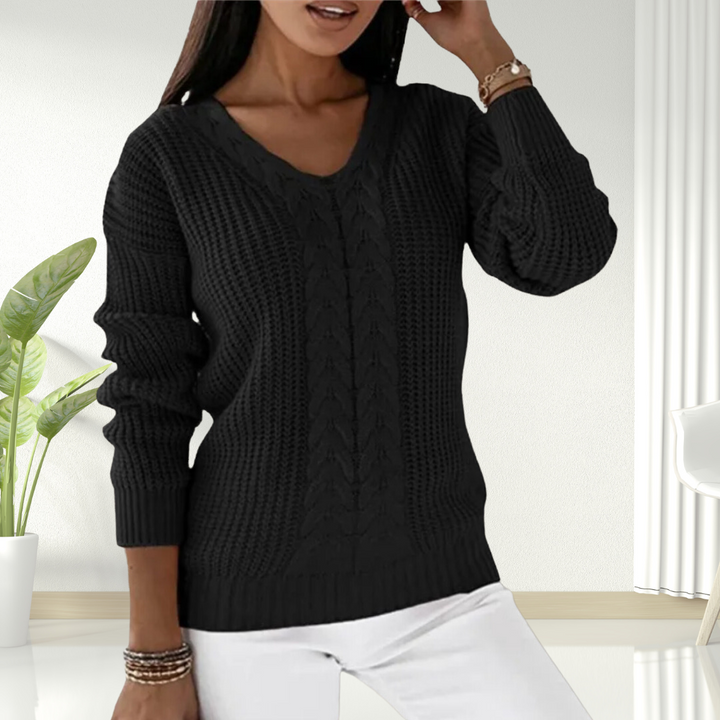 Oriana | Gentle V Neck Cable Knit Sweater for Women