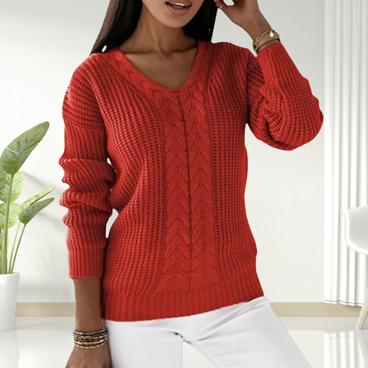 Oriana | Gentle V Neck Cable Knit Sweater for Women