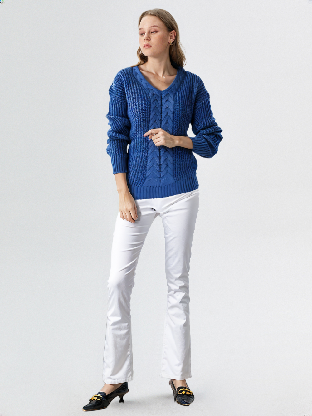 Oriana | Gentle V Neck Cable Knit Sweater for Women