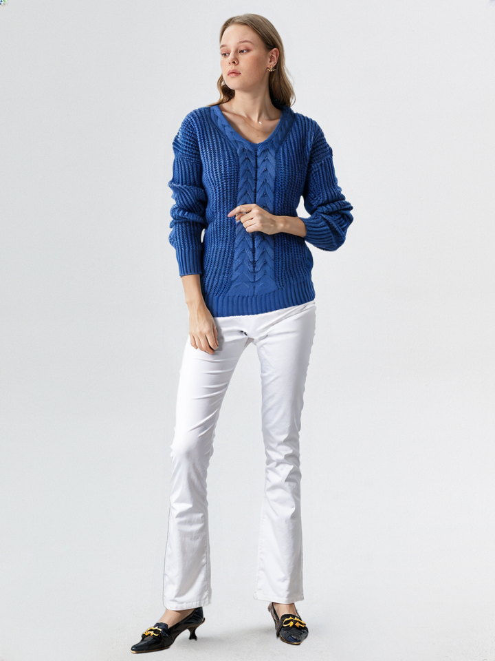 Oriana | Gentle V Neck Cable Knit Sweater for Women