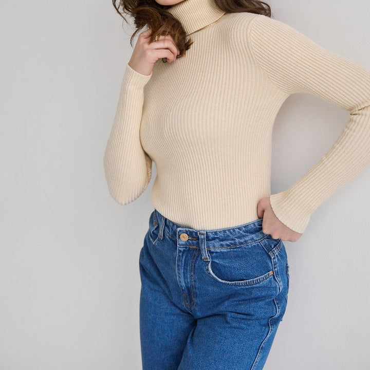 Angeline | Corded Ribbed Mock Neck Knit Top for Women