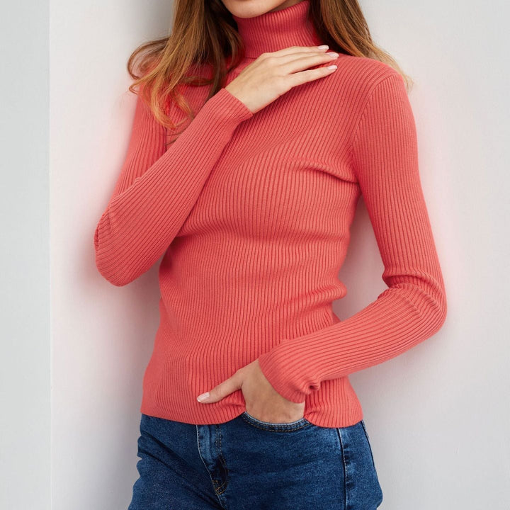 Angeline | Corded Ribbed Mock Neck Knit Top for Women