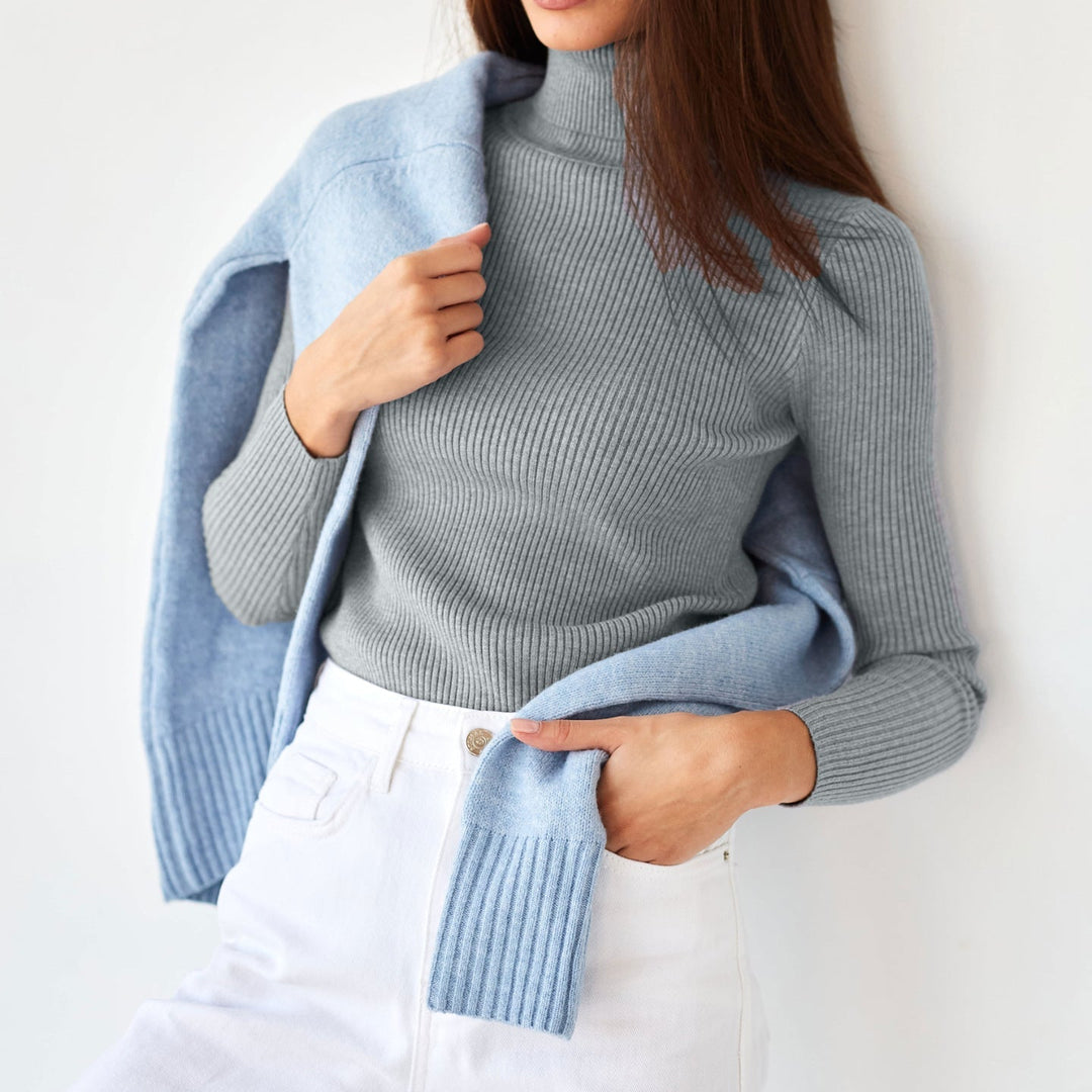 Angeline | Corded Ribbed Mock Neck Knit Top for Women