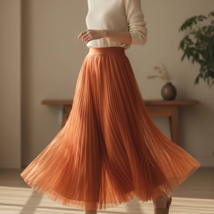 Aurelia | Gossamer High Waist Pleated Midi Skirt for Women