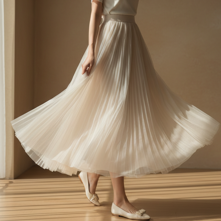 Aurelia | Gossamer High Waist Pleated Midi Skirt for Women