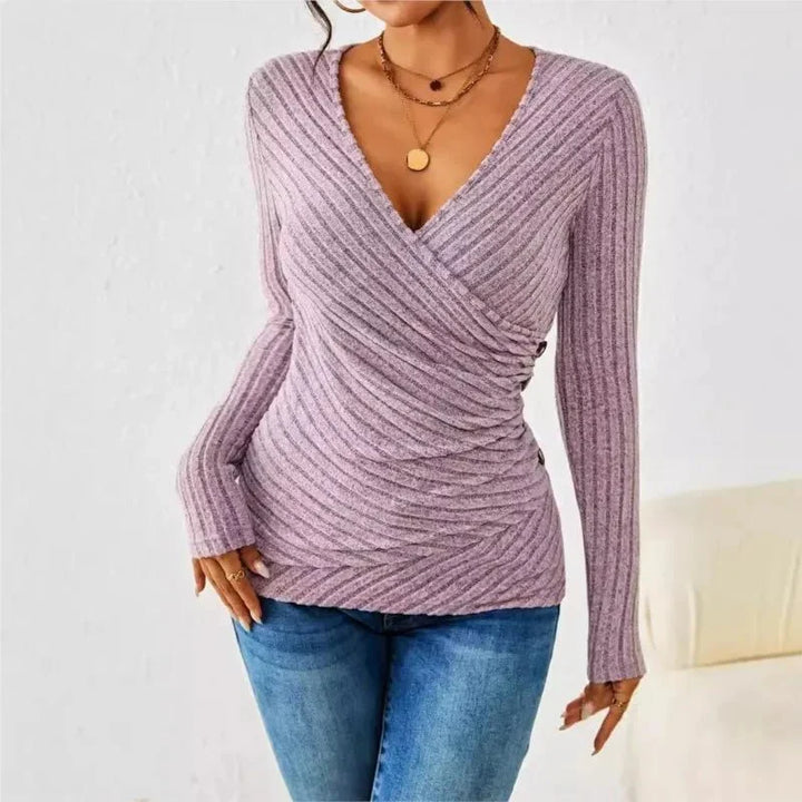 Ariane | Ruched Ribbed V Neck Wrap Top for Women