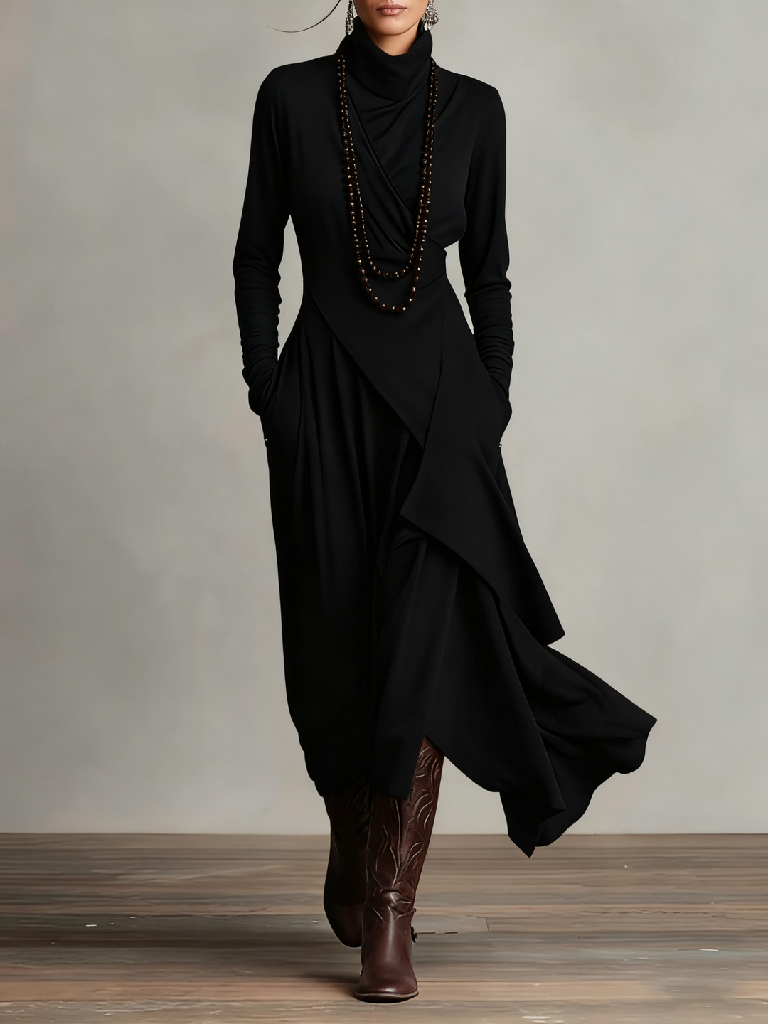 Kalie | Trimmed High Neck Maxi Dress for Women
