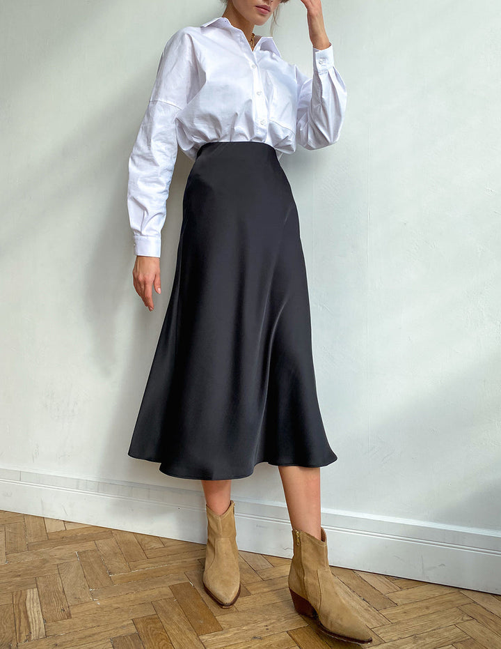 Verity | Swishy A Line Satin Midi Skirt for Women