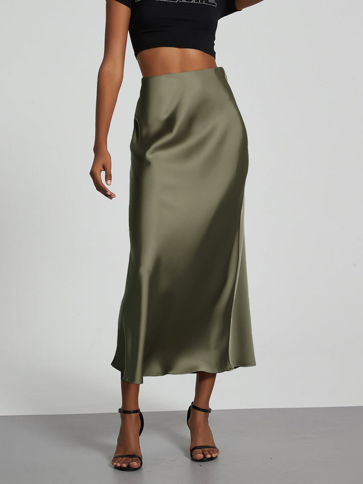 Verity | Swishy A Line Satin Midi Skirt for Women