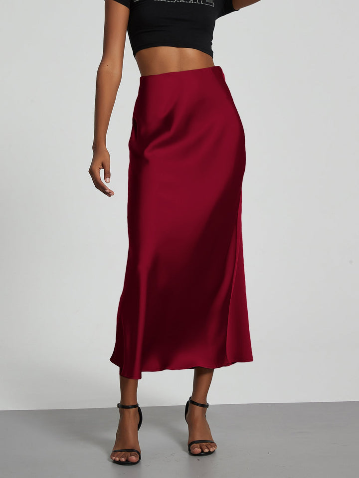 Verity | Swishy A Line Satin Midi Skirt for Women