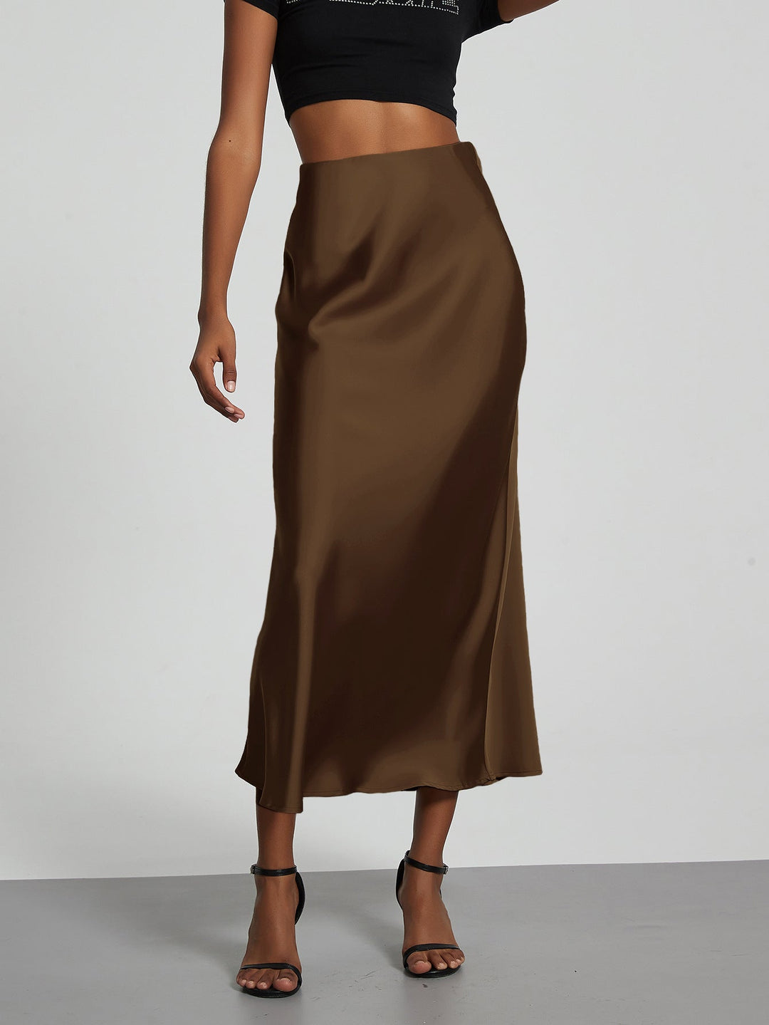 Verity | Swishy A Line Satin Midi Skirt for Women