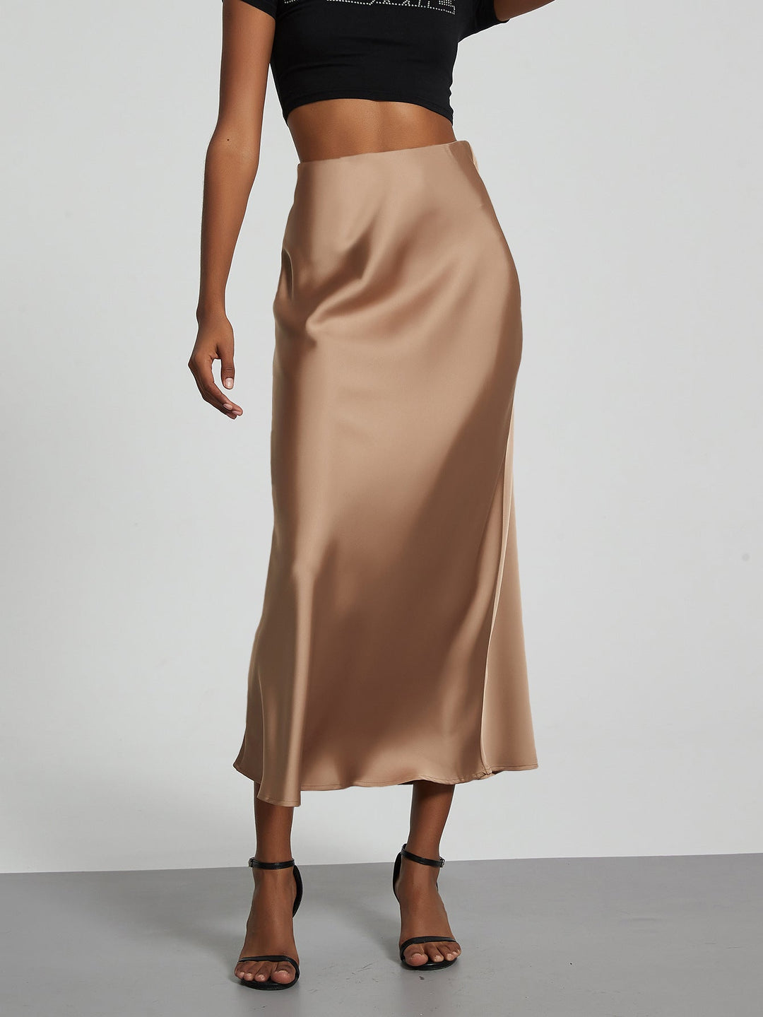Verity | Swishy A Line Satin Midi Skirt for Women