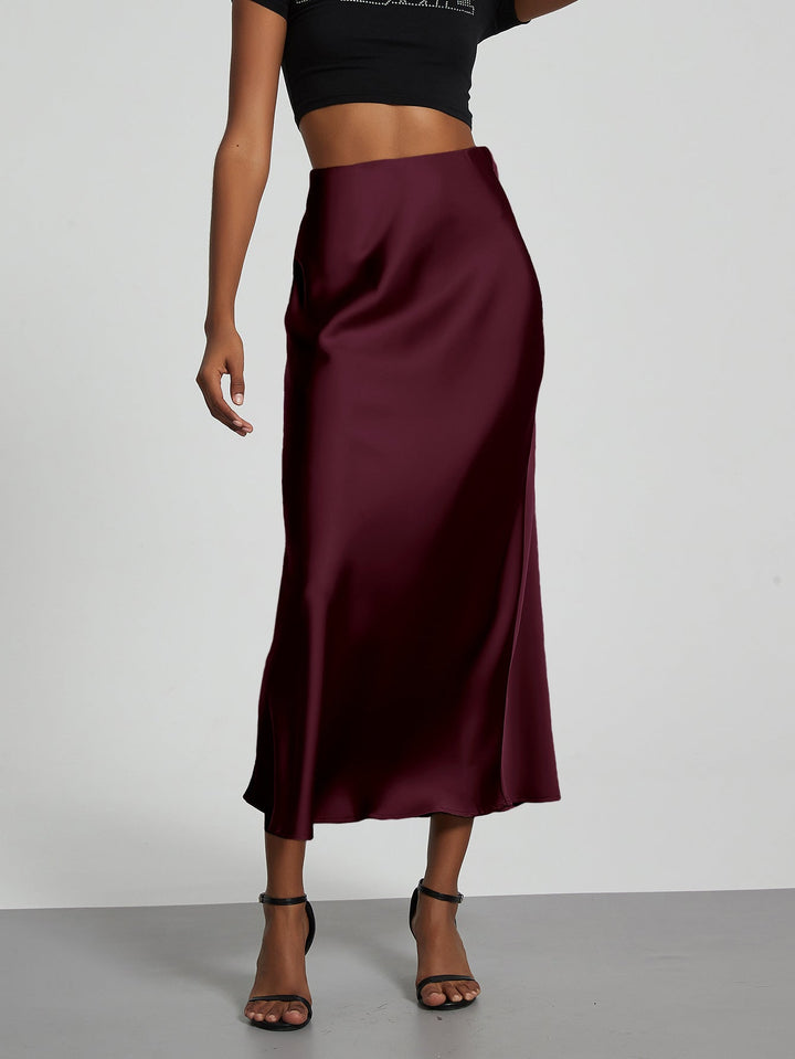 Verity | Swishy A Line Satin Midi Skirt for Women