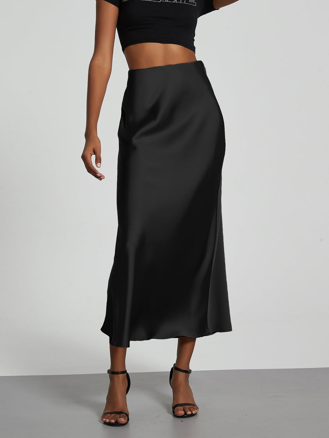 Verity | Swishy A Line Satin Midi Skirt for Women