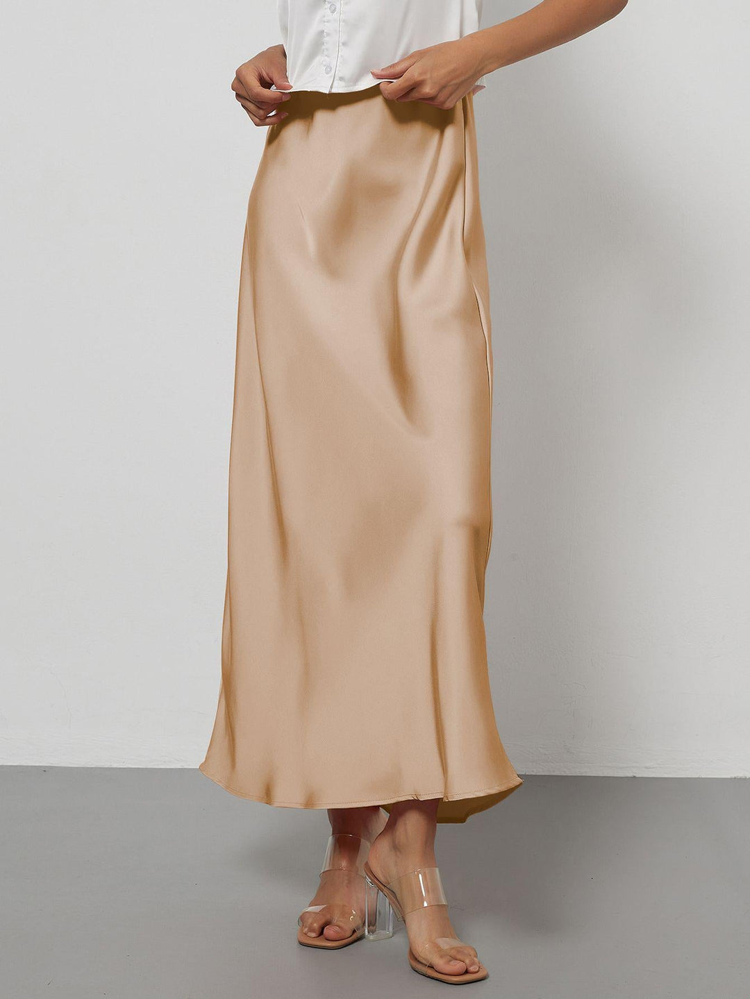 Verity | Swishy A Line Satin Midi Skirt for Women
