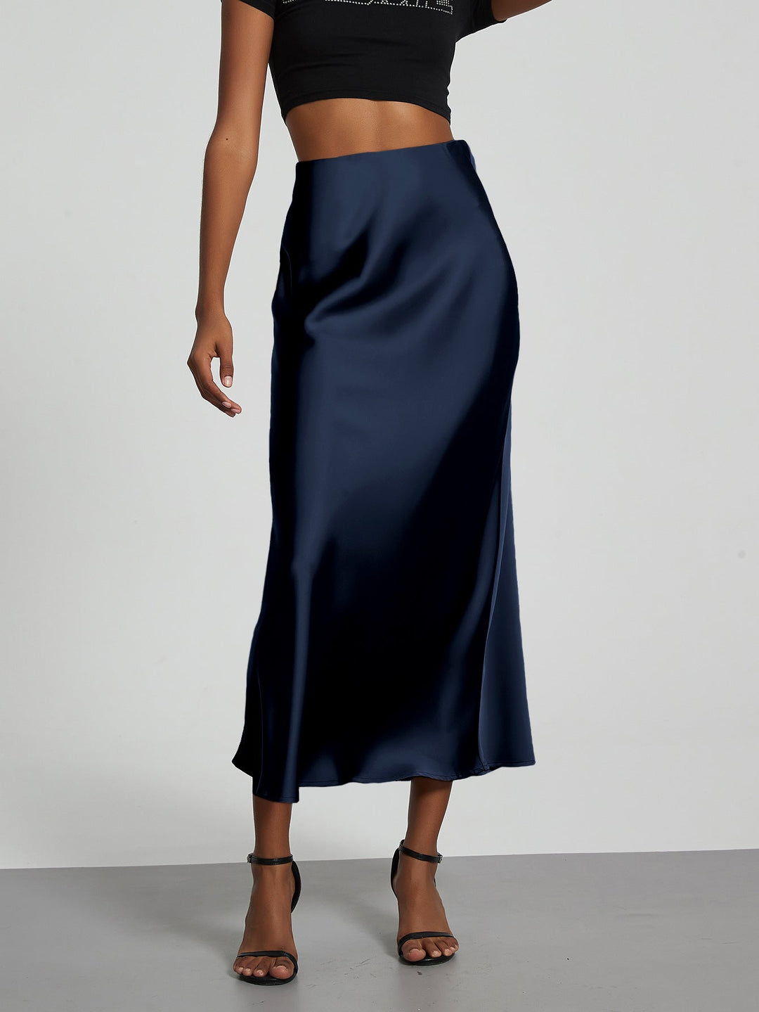 Verity | Swishy A Line Satin Midi Skirt for Women