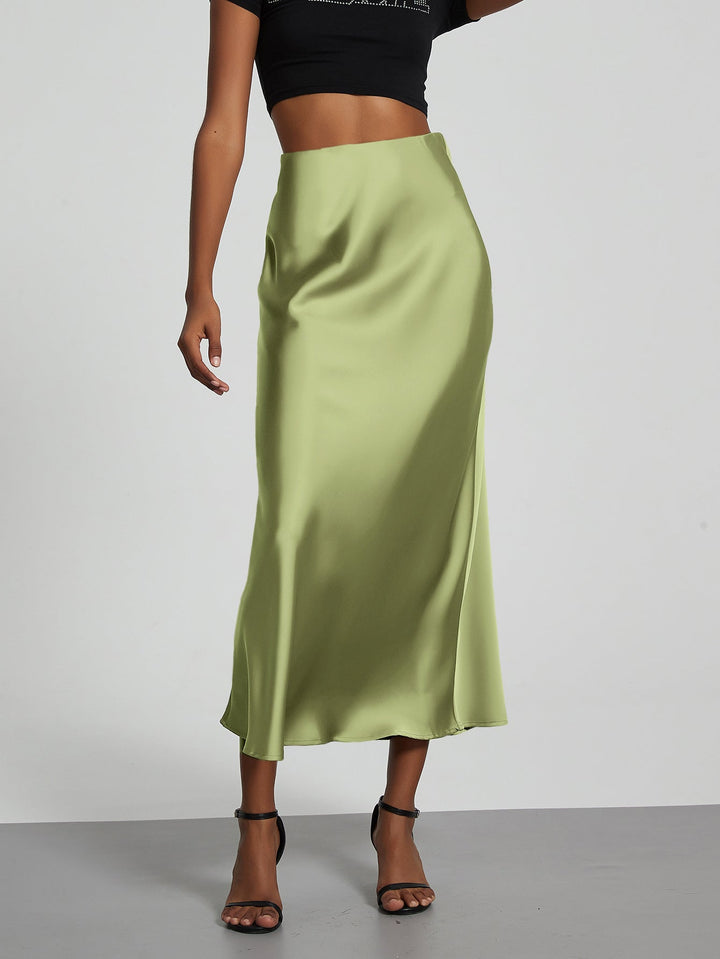 Verity | Swishy A Line Satin Midi Skirt for Women