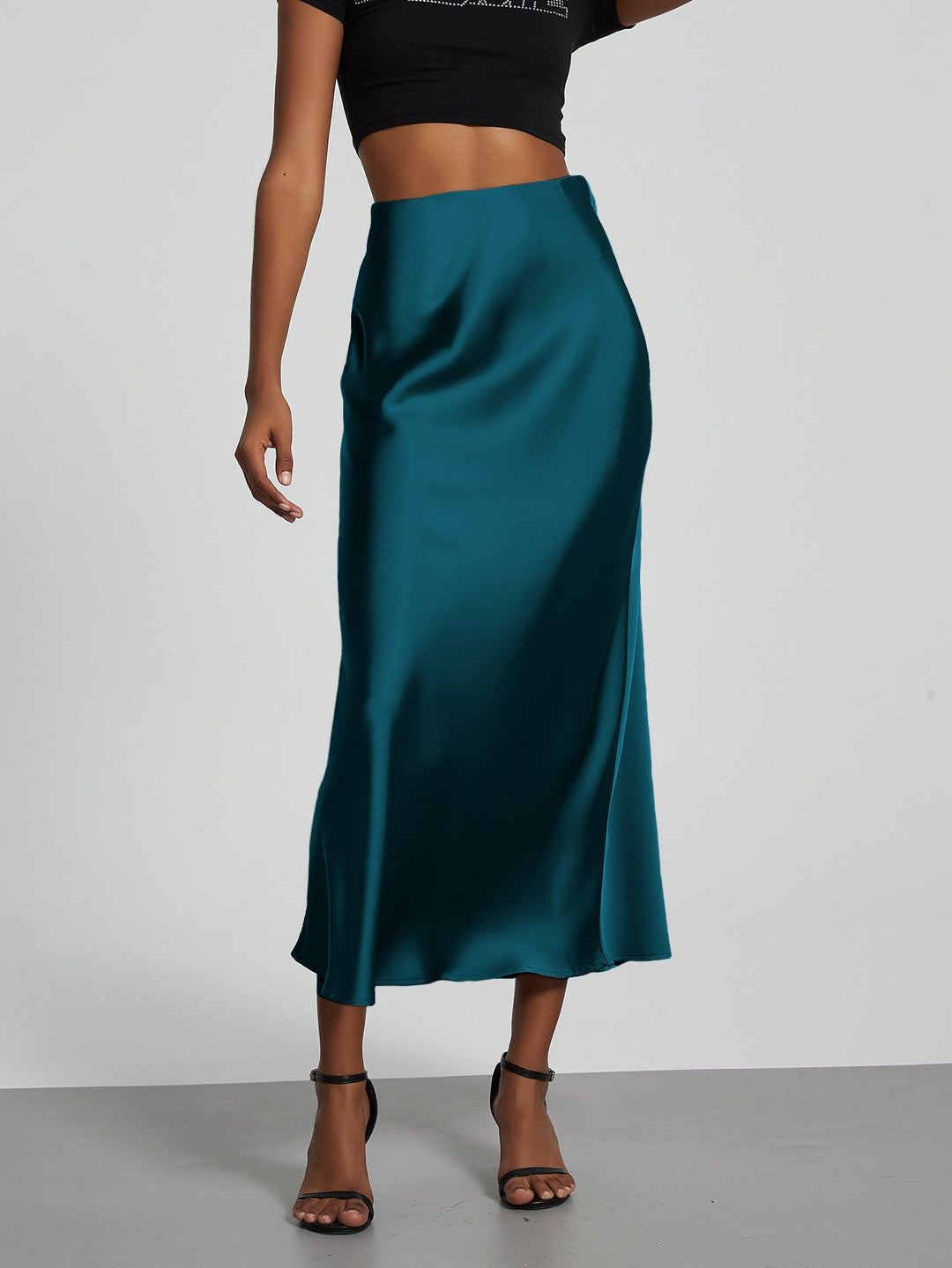 Verity | Swishy A Line Satin Midi Skirt for Women