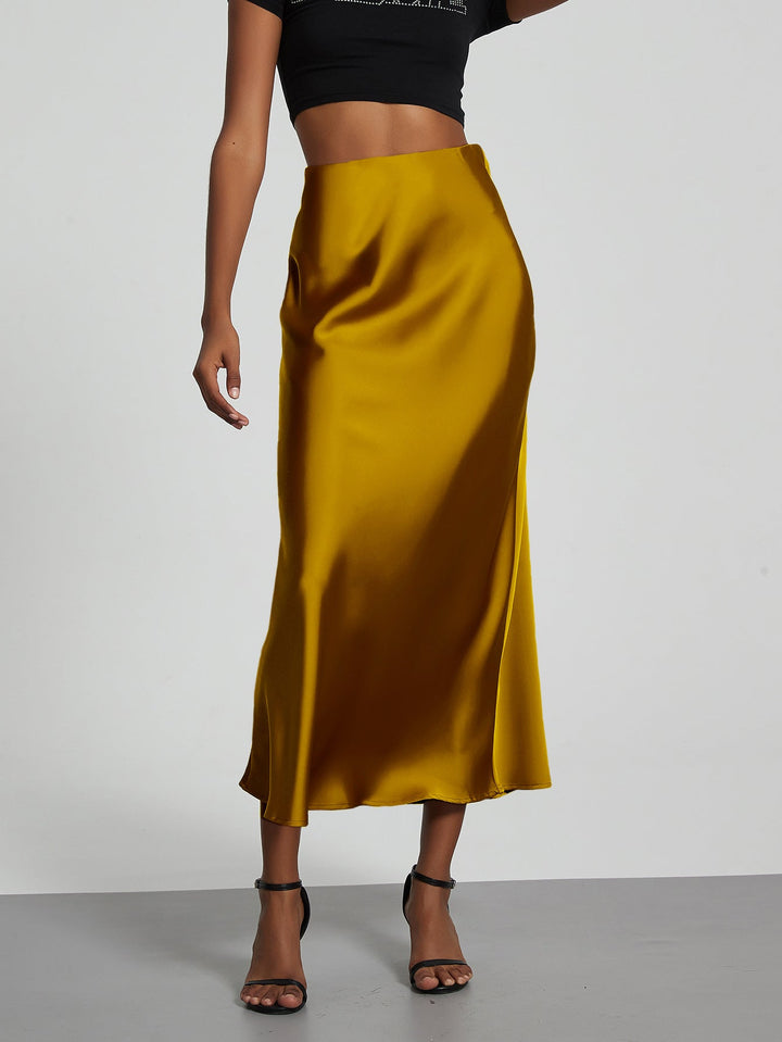 Verity | Swishy A Line Satin Midi Skirt for Women