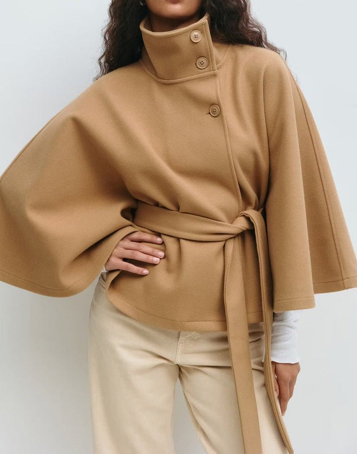Solange | Furled Belted Wool Cape Coat for Women