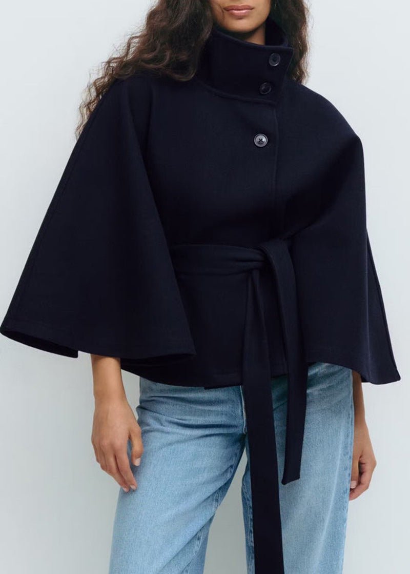 Solange | Furled Belted Wool Cape Coat for Women