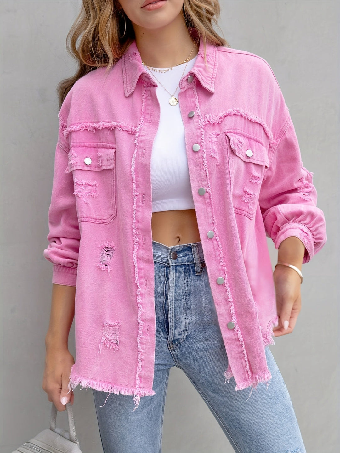 Pernelle | Whiskered Oversized Denim Overshirt Shirt Jacket for Women