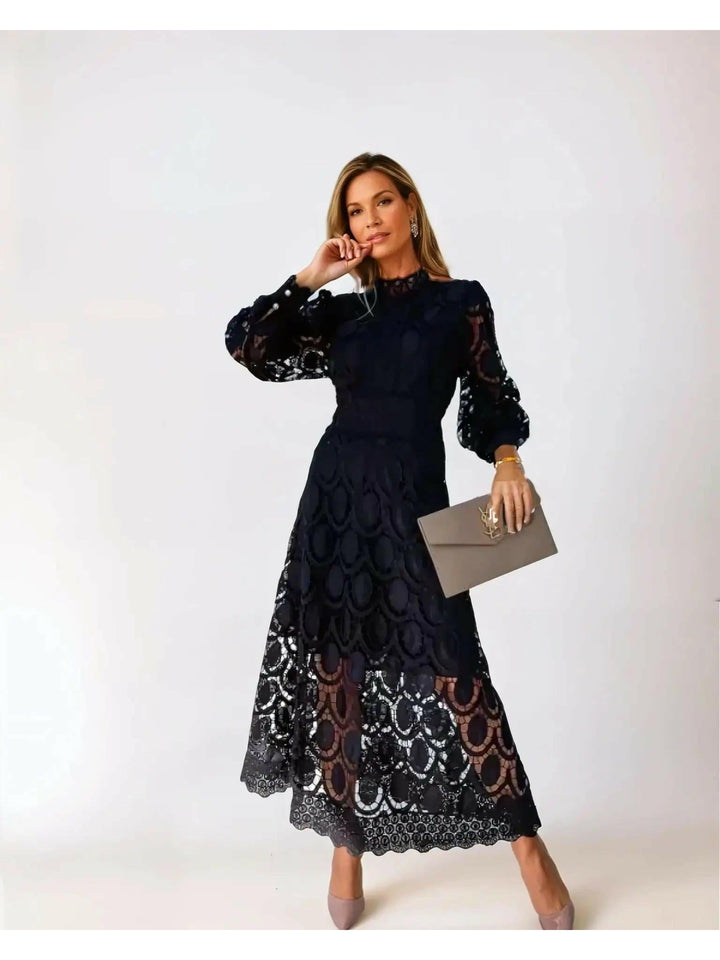 Odalie | Radiant Long Sleeve Lace Midi Dress for Women