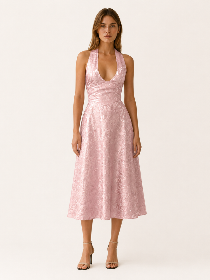 Anais | Demure Halter Neck Corset Midi Dress for Women
