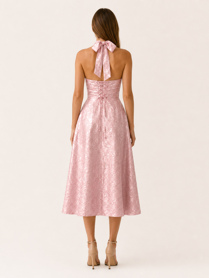 Anais | Demure Halter Neck Corset Midi Dress for Women