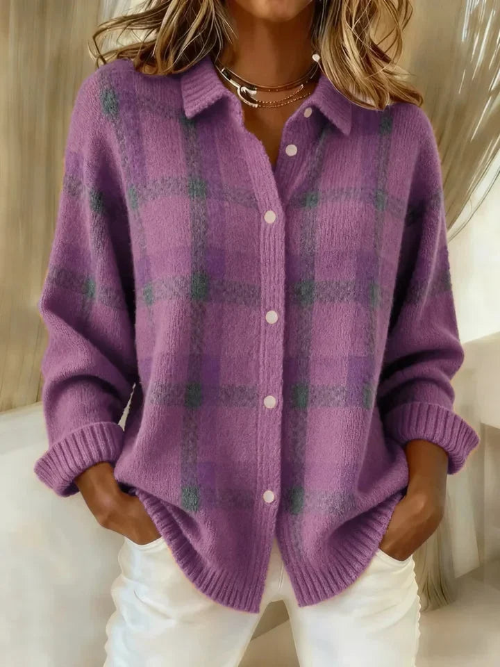 Juna | Cozy Plaid Button-Front Sweater for Women