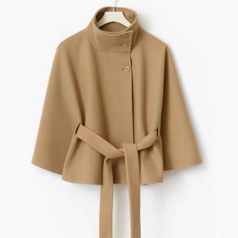 Solange | Furled Belted Wool Cape Coat for Women