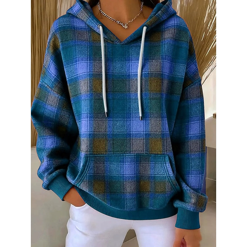 Hannah | Woolen Checked Pullover Hoodie for Women