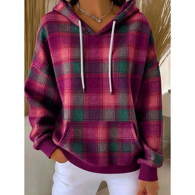 Hannah | Woolen Checked Pullover Hoodie for Women