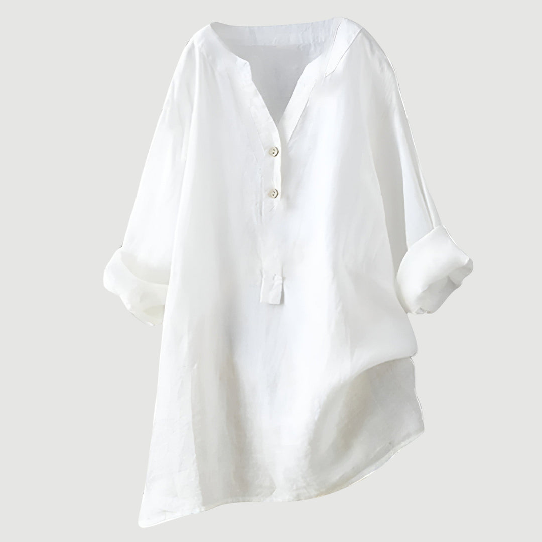 Micheline | Tapered V Neck Button Down Shirt for Women