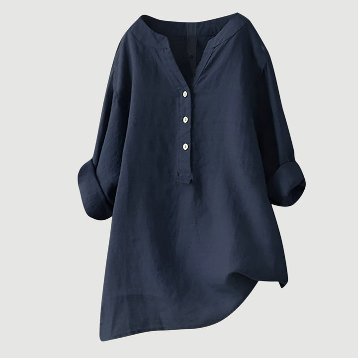Micheline | Tapered V Neck Button Down Shirt for Women