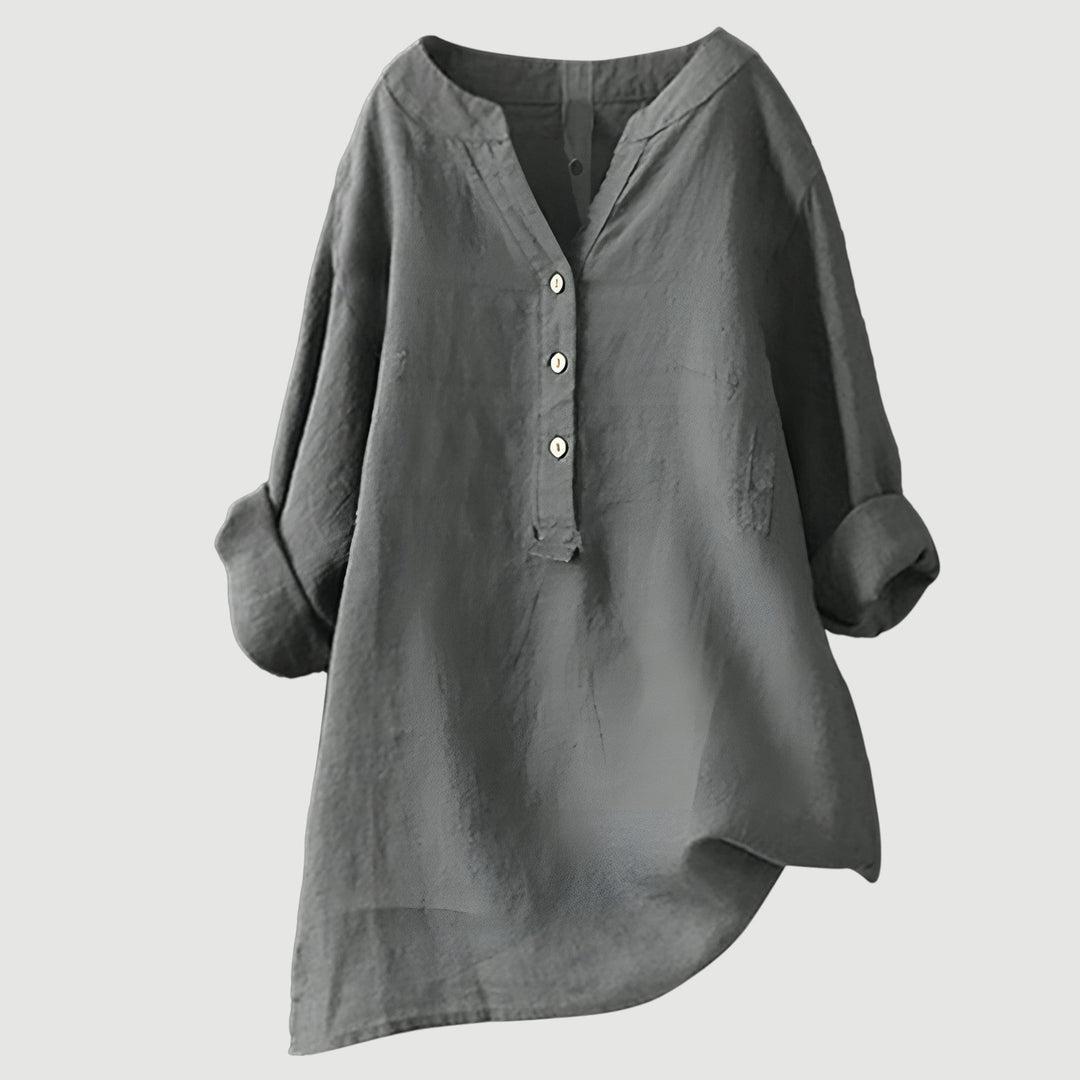 Micheline | Tapered V Neck Button Down Shirt for Women
