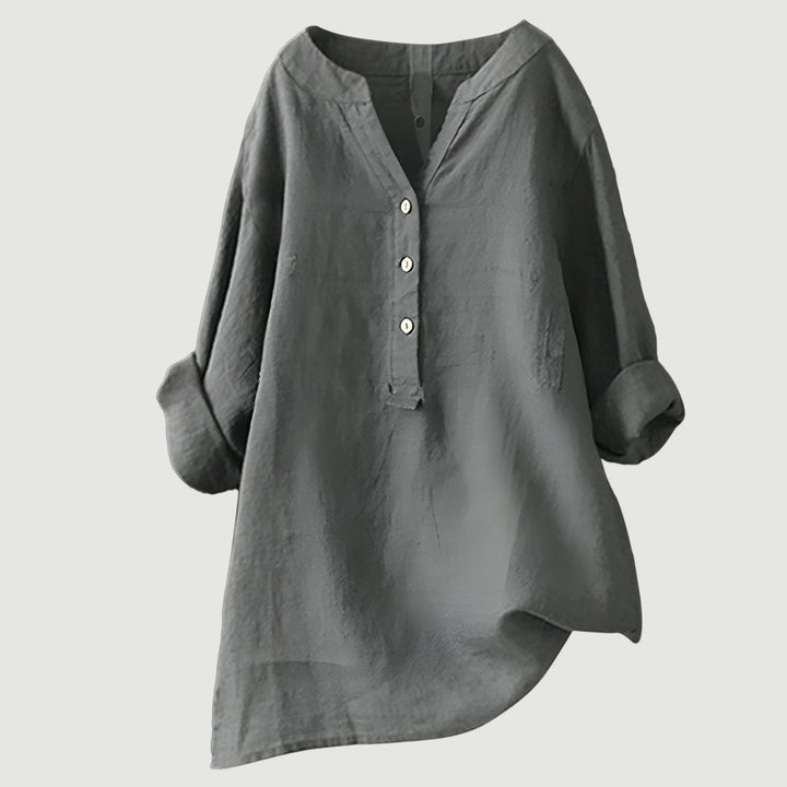 Micheline | Tapered V Neck Button Down Shirt for Women