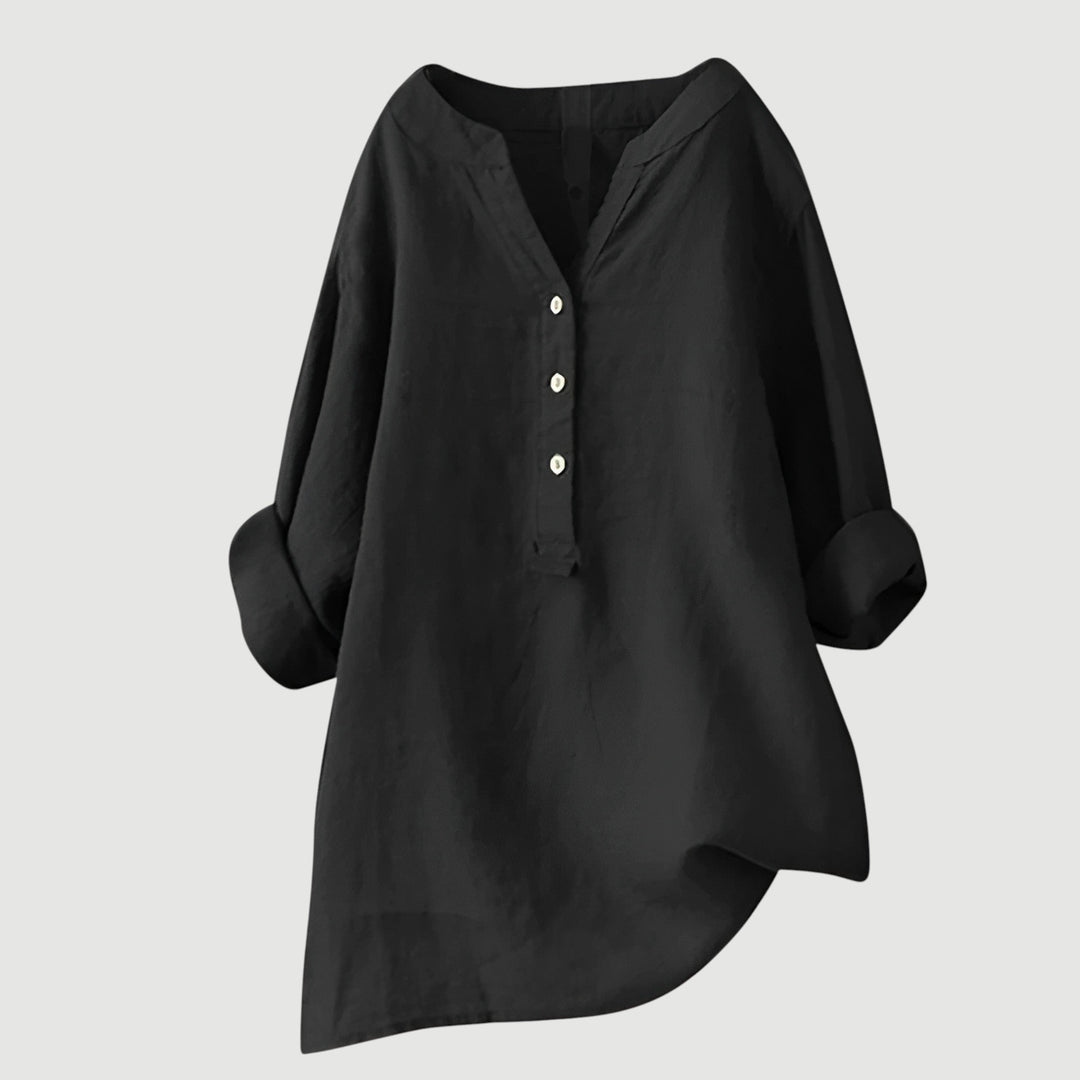 Micheline | Tapered V Neck Button Down Shirt for Women