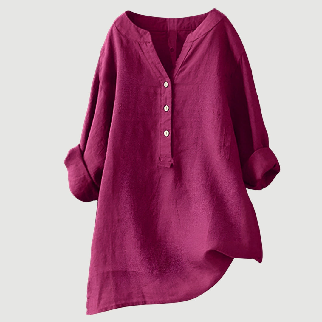 Micheline | Tapered V Neck Button Down Shirt for Women