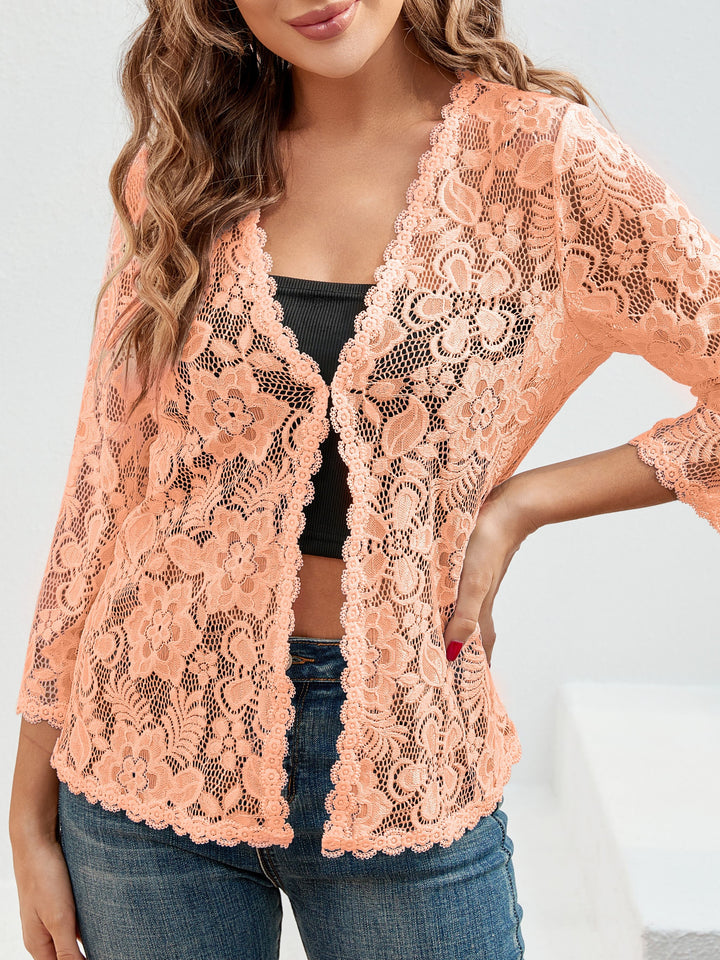 Cassandra | Airy Floral Lace Open Front Cardigan for Women