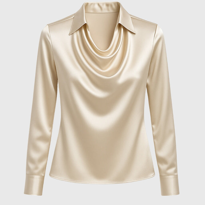 Caroline | Liquid Satin Draped Long Sleeve Blouse for Women