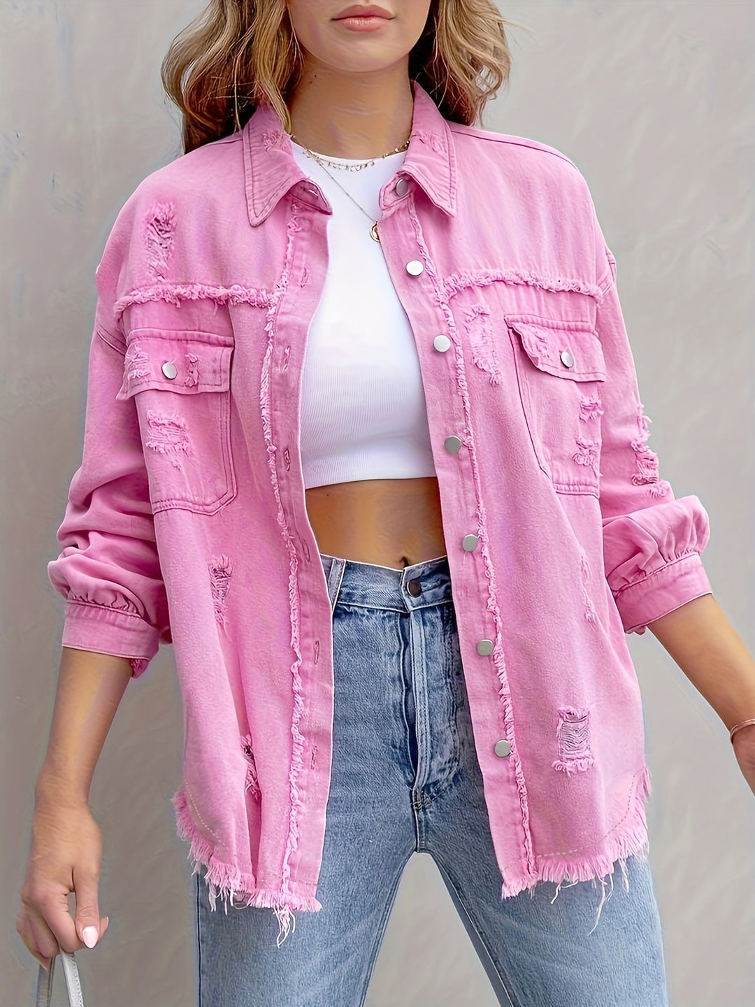 Pernelle | Whiskered Oversized Denim Overshirt Shirt Jacket for Women