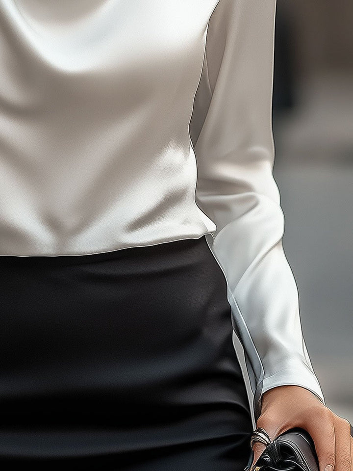 Lucienne | Veiled White Draped Satin Blouse for Women
