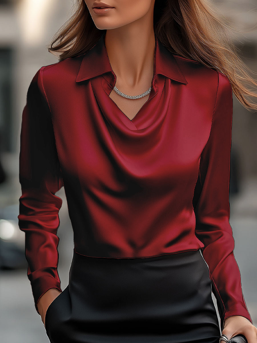 Lucienne | Veiled White Draped Satin Blouse for Women