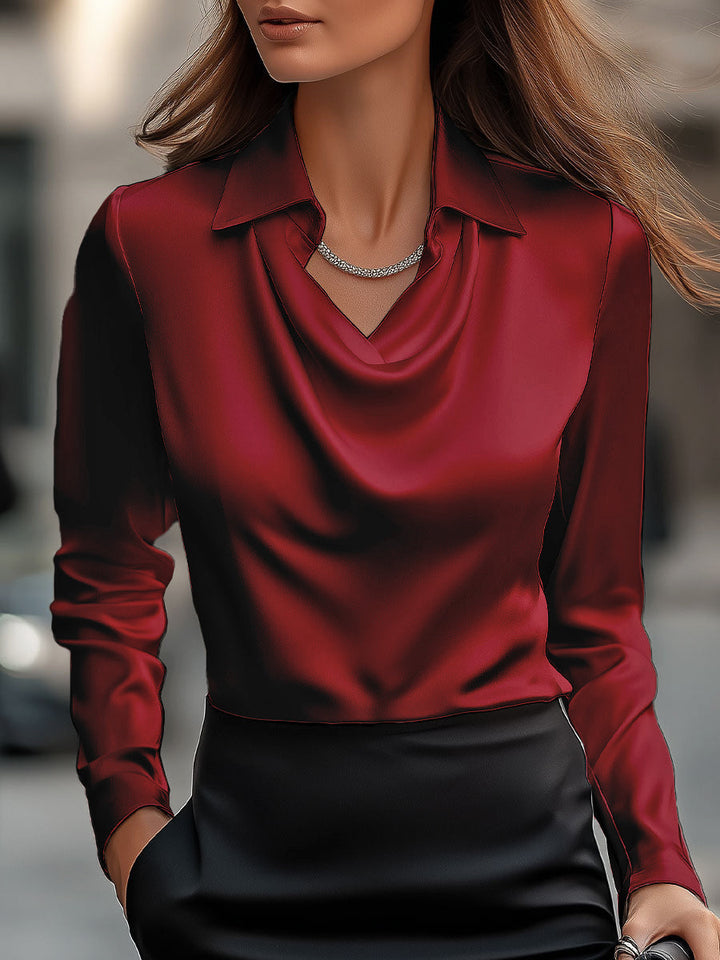 Lucienne | Veiled White Draped Satin Blouse for Women