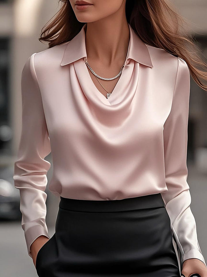 Lucienne | Veiled White Draped Satin Blouse for Women
