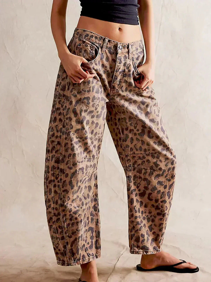 Ondine | Bold Leopard Print Baggy Wide Leg Jeans for Women
